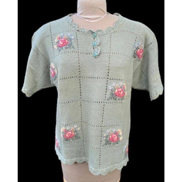 Colter Bay International Vintage Sweater Sz. L Hand Loomed Floral Grandma - Picture 2 of 16